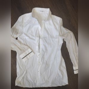 Brunello Cucinelli Button Up White blouse With sheer sleeves and Cuff Detail